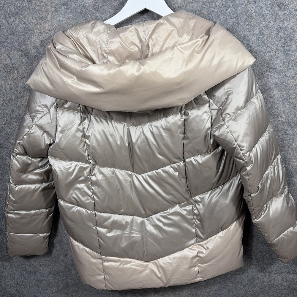 Donna Karan Women's Small Down Puffer Gold Jacket Asymmetric Zip Up CLEAN - Picture 9 of 12